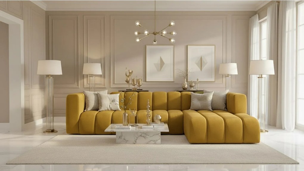 Narożnik w kształcie L GRAND 318 cm, tkanina Salvador, Żółty, Prawy