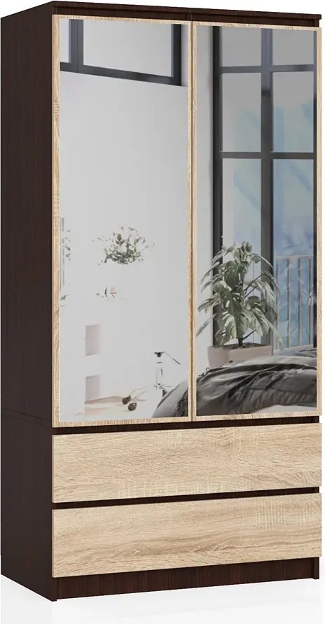 Szafa z lustrem w stylu klasycznym wenge + dąb sonoma K0-E25
