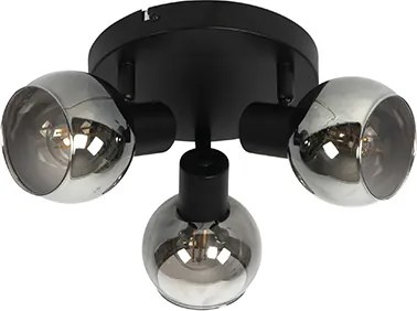 Plafon art deco czarny przydymione szkło 3-źródła światła - Vidro