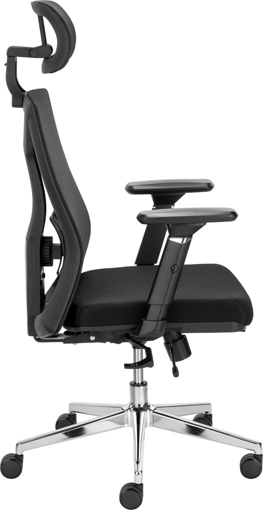 Fotel biurowy Akro siatkowy z zagłówkiem i regulacją lędźwi, zgodny z normą BHP