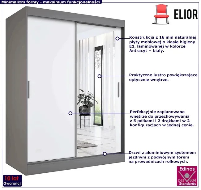 Szafa przesuwna antracyt + biały 150 cm - Massi 4X
