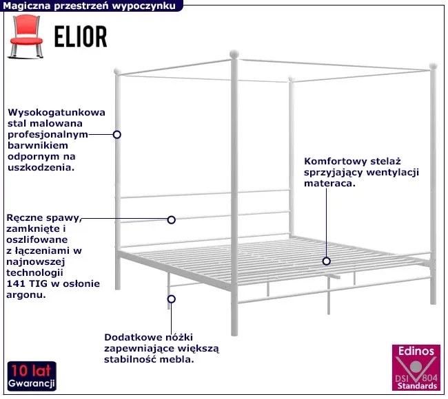 Białe metalowe łóżko małżeńskie 180x200 cm N6-T02