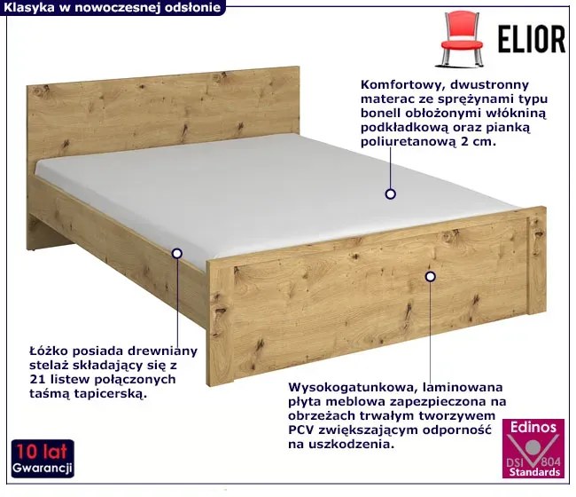 Małżeńskie łóżko z materacem 160x200 dąb artisan - Toreso 20X