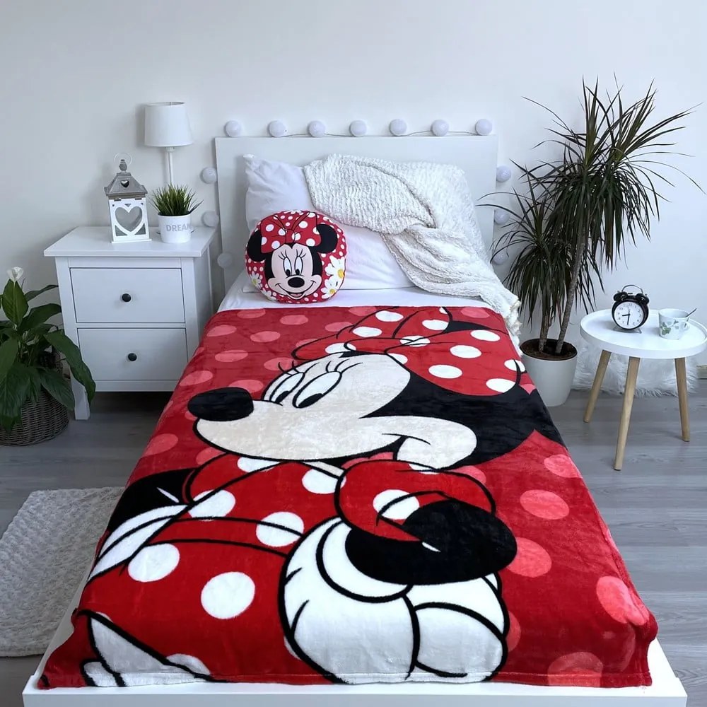 Czerwony koc dziecięcy z mikropluszu 100x150 cm Minnie – Jerry Fabrics