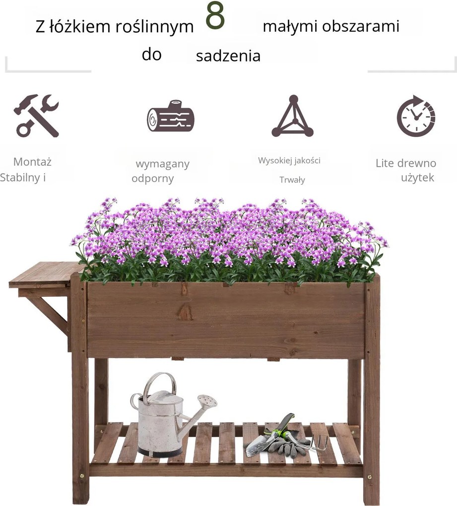 Outsunny podwyższona grządka z 8 przegródkami Skrzynka na kwiaty z litego drewna brązowa 123x54x74cm | Aosom PL