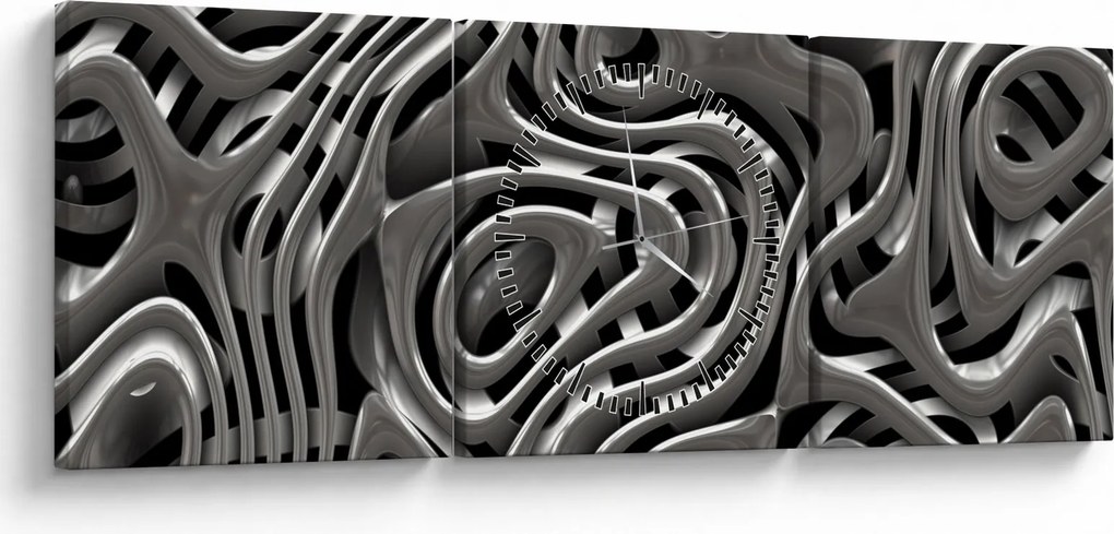 Obraz - Metaliczna abstrakcja (z zegarem) (90x30 cm)
