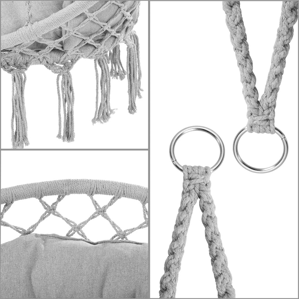 Wiszące krzesło BOHO z poduszkami, Ø61cm, jasnoszara Detex