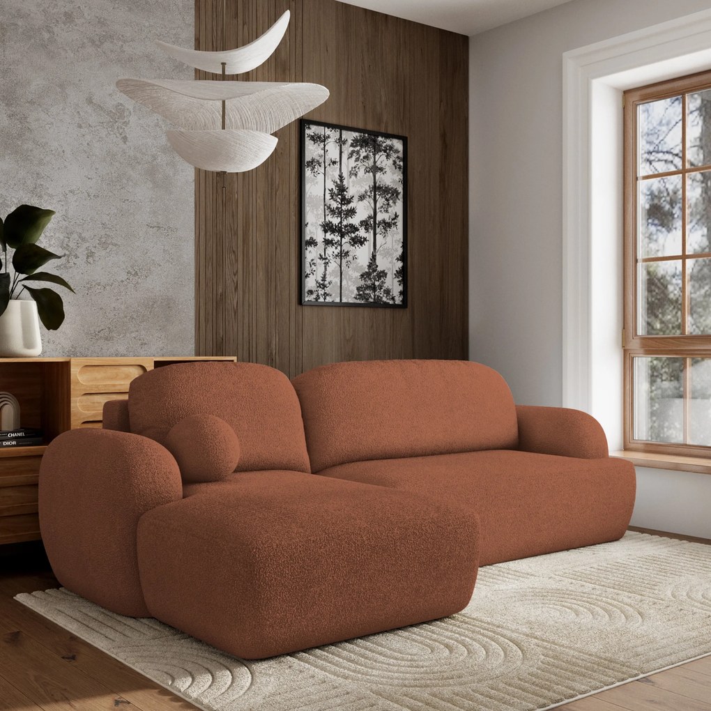 Masseno Narożnik MODENZA z funkcją spania i pojemnikiem na pościel Narozniki L, Rozkładana sofa - Ceglasty, NOW OR NEVER 54