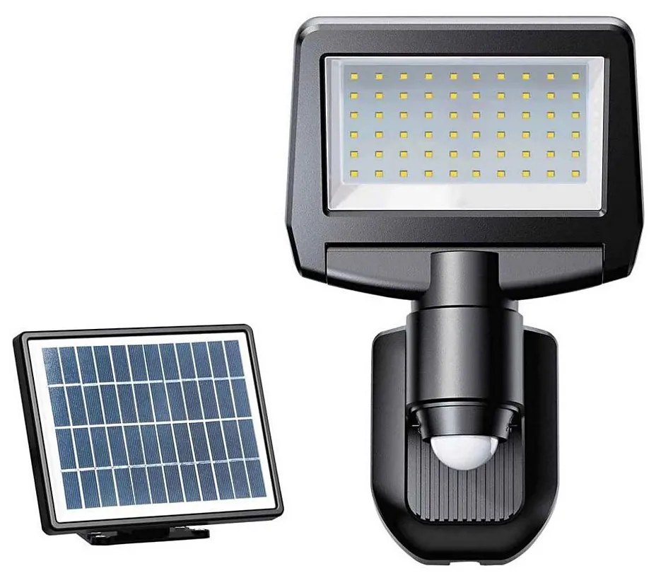 LED solarny reflektor TOMI LED/10W/7,4V 1800 mAh IP44 czarny z czujnikiem