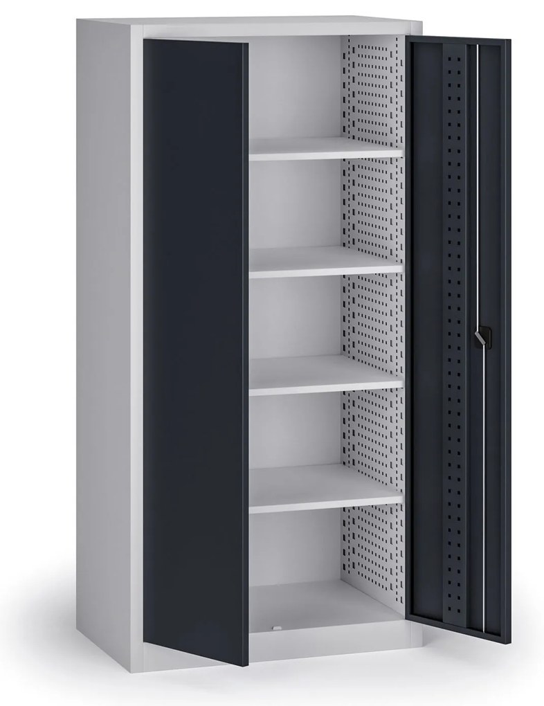 Szafa warsztatowa na narzędzia KOVOS, perforowana, 4 półki, 950 x 600 x 1950 mm, grafitowy