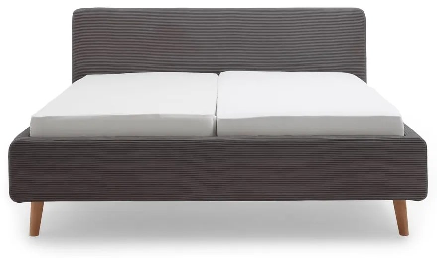 Szare tapicerowane łóżko dwuosobowe ze schowkiem i stelażem 180x200 cm Mattis Cord – Meise Möbel