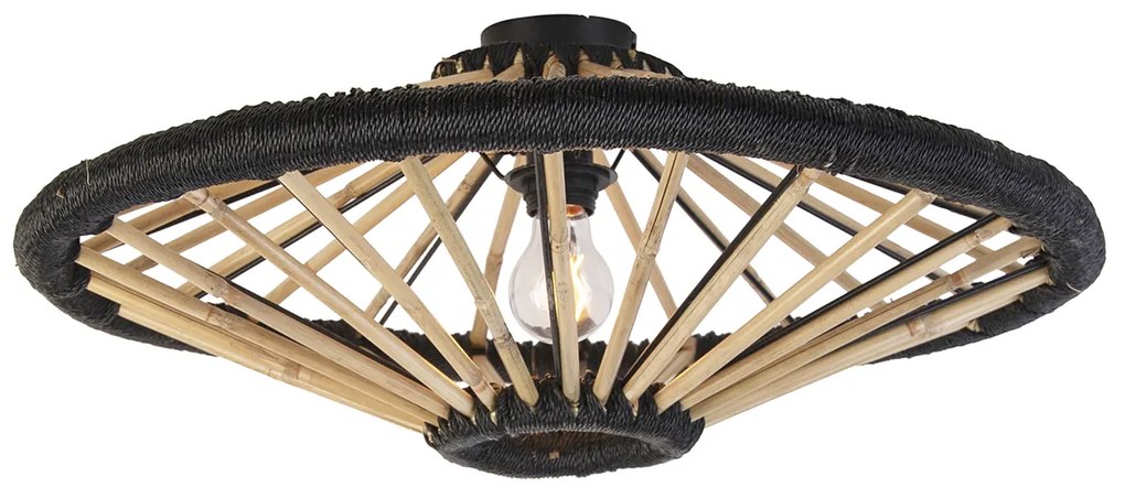 Orientalna lampa sufitowa bambusowa z czarna 60 cm - EvalinKolonialny Oswietlenie wewnetrzne