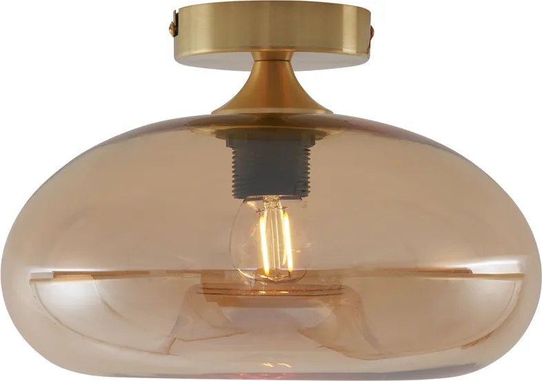 Art Deco Lampa Sufitowa Mosiężna z Bursztynowym Szkłem - Busa