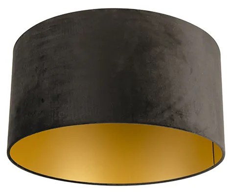 Aksamitny abażur czarny 50/50/25 ze złotym wnętrzem