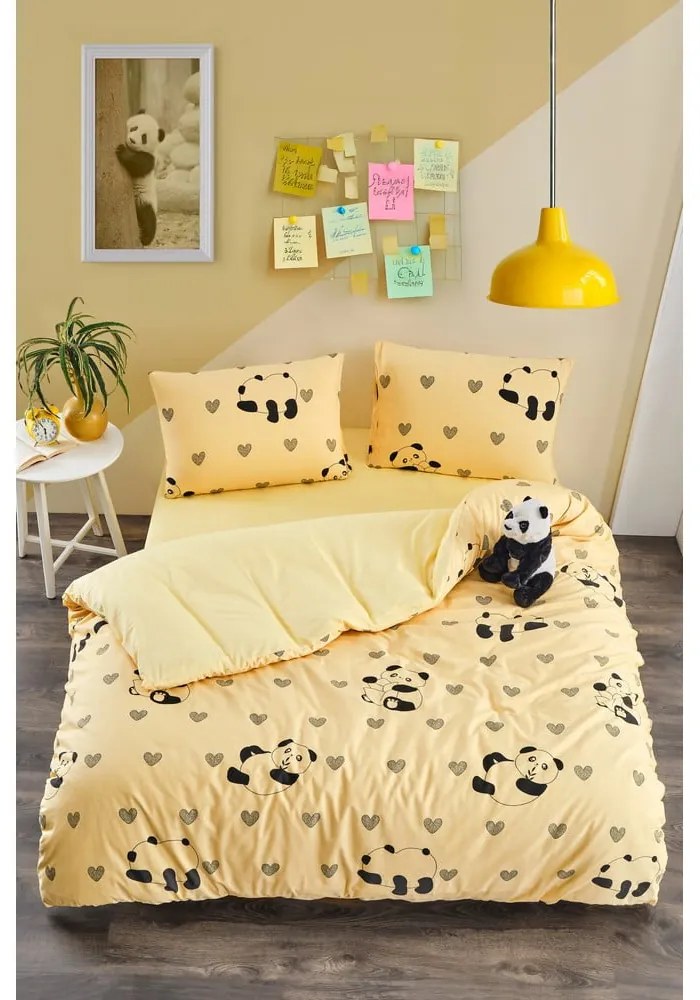 Żółta pościel jednoosobowa z prześcieradłem/3-częściowa 160x220 cm Panda – Mila Home