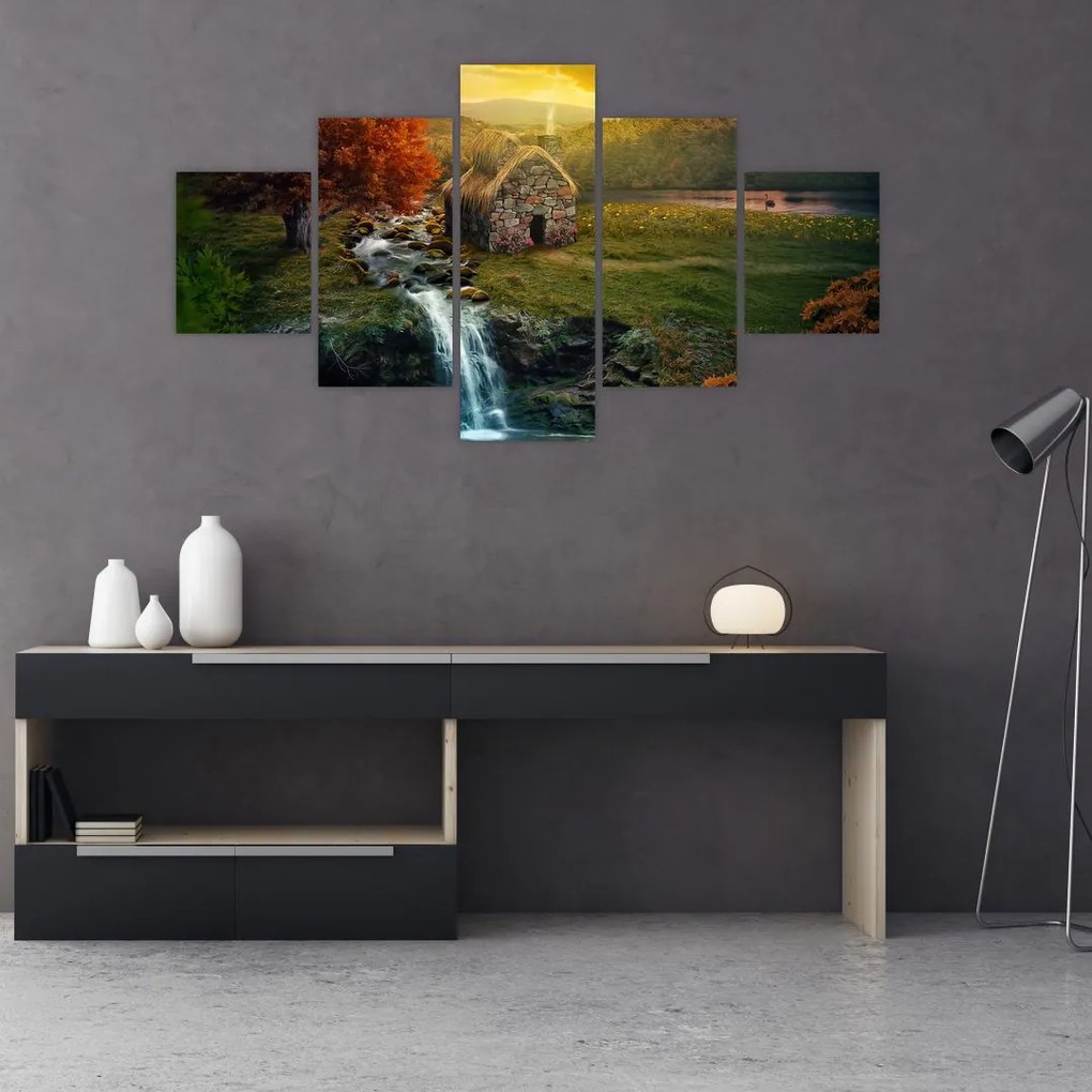 Obraz domku w bajkowym krajobrazie (125x70 cm)