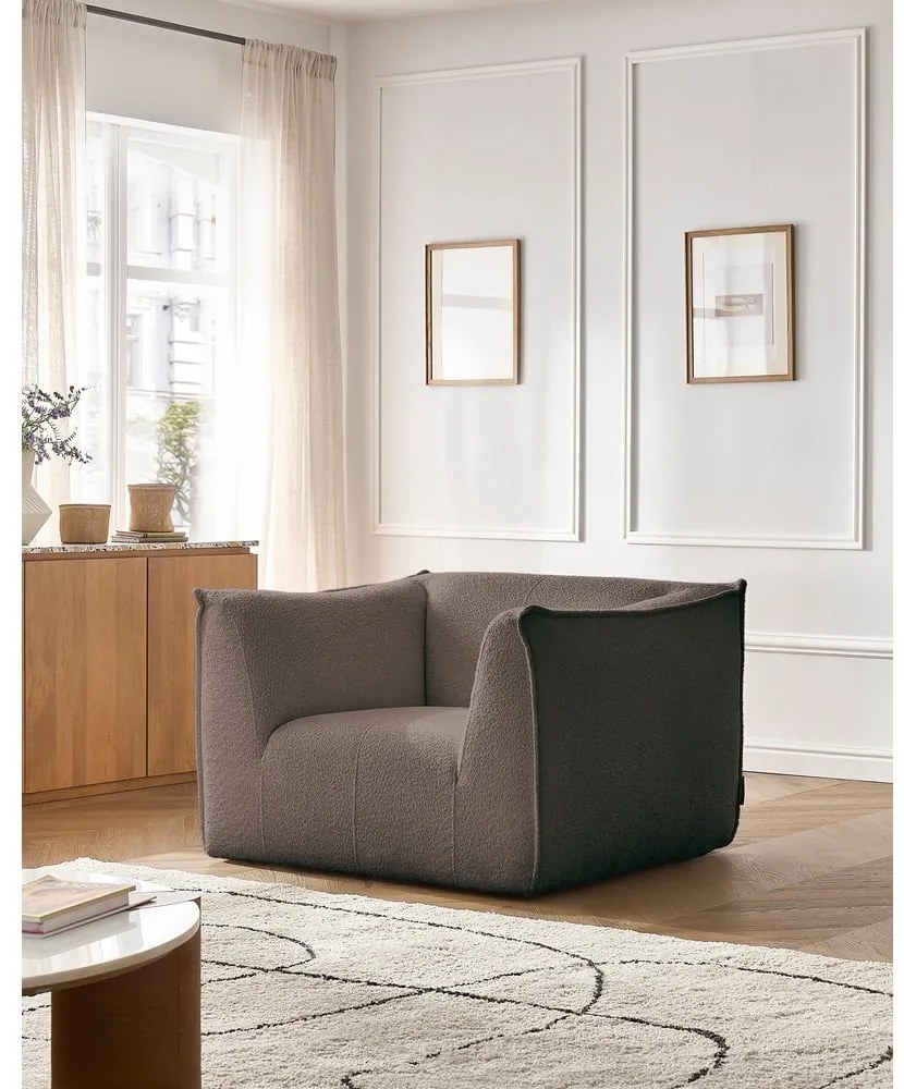 Brązowy fotel z materiału bouclé Giorgia – Bobochic Paris