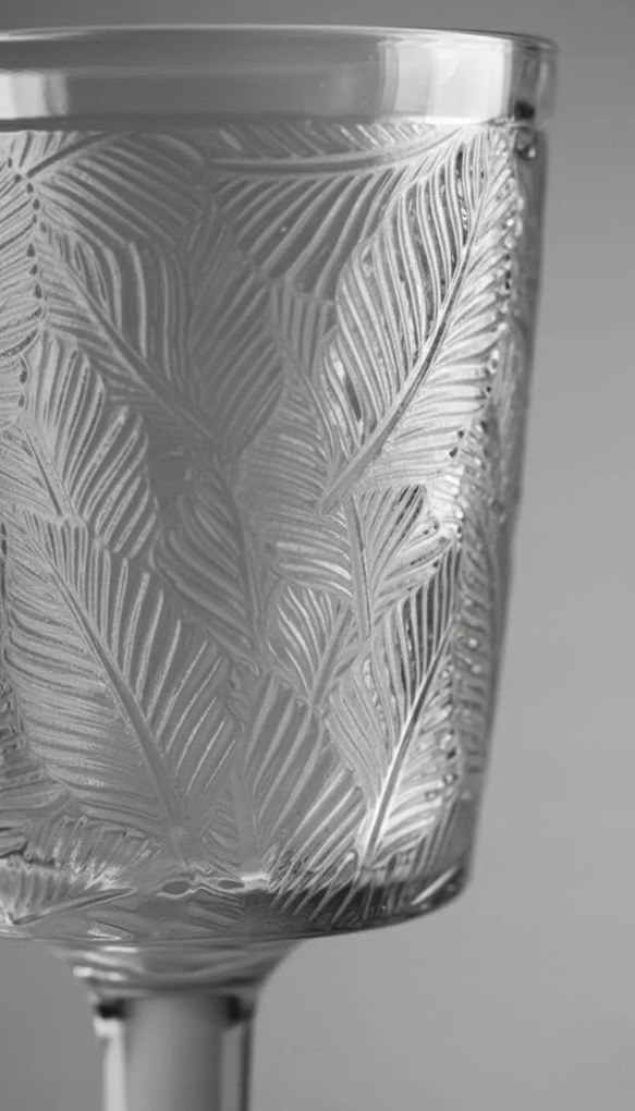 Kielich szklany 350 ml z tłoczonym wzorem liści elegancka szklanka na nodze