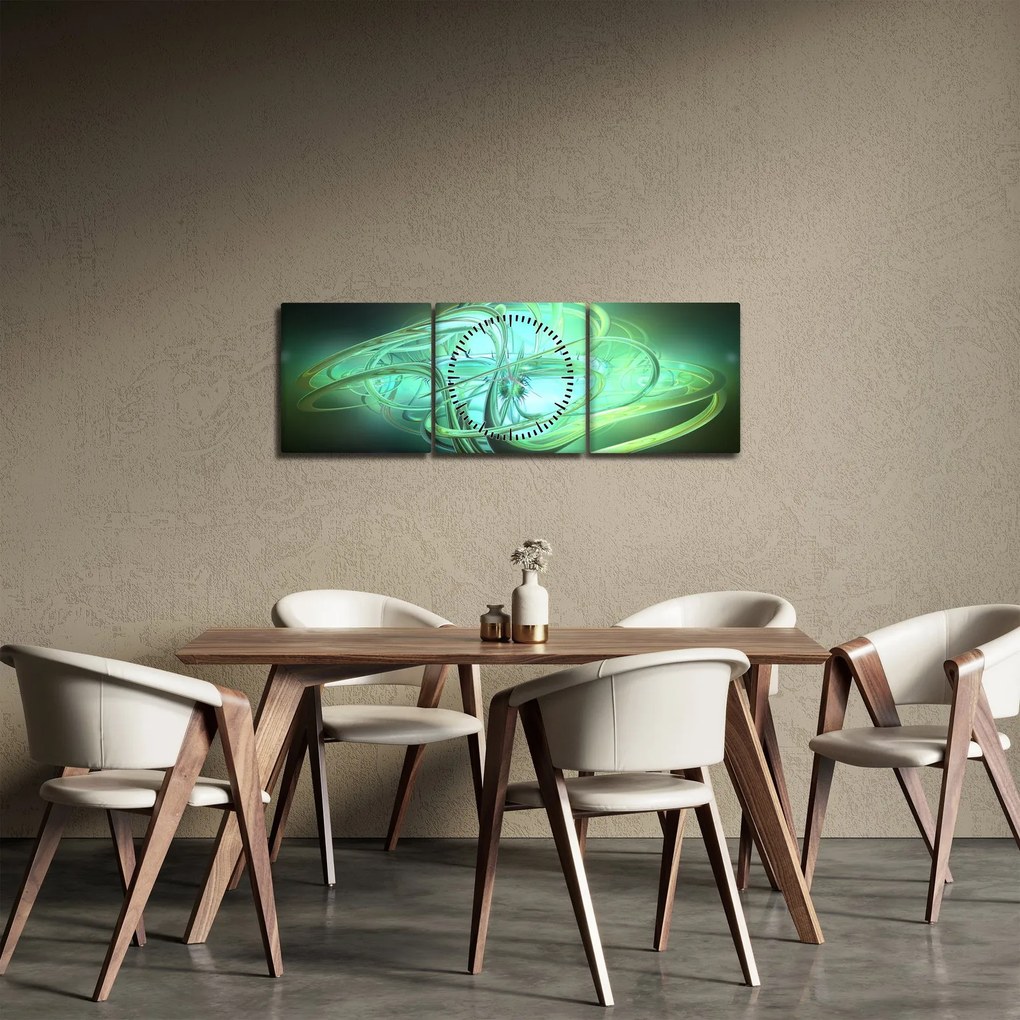 Obraz zielonej abstrakcji (z zegarem) (90x30 cm)