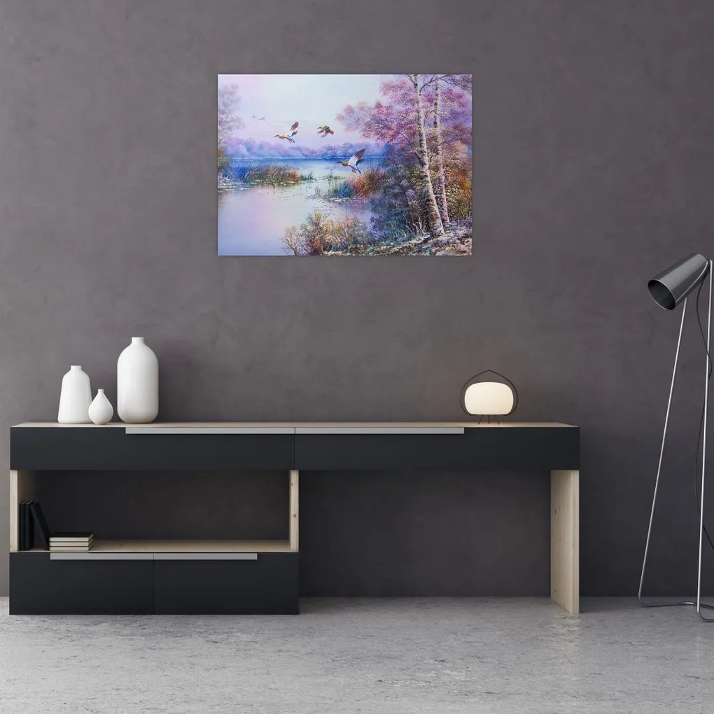 Obraz na szkle - Idzie jesień, obraz olejny (70x50 cm)