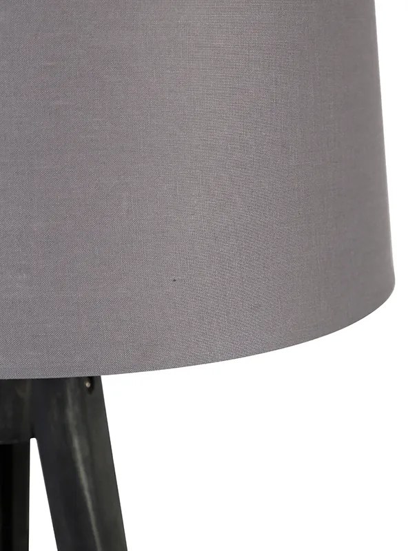 Lampa stojąca Tripod czarna z abażurem lnianym ciemnoszarym 45 cm - Tripod Classic klasyczny/Antyczny Oswietlenie wewnetrzne
