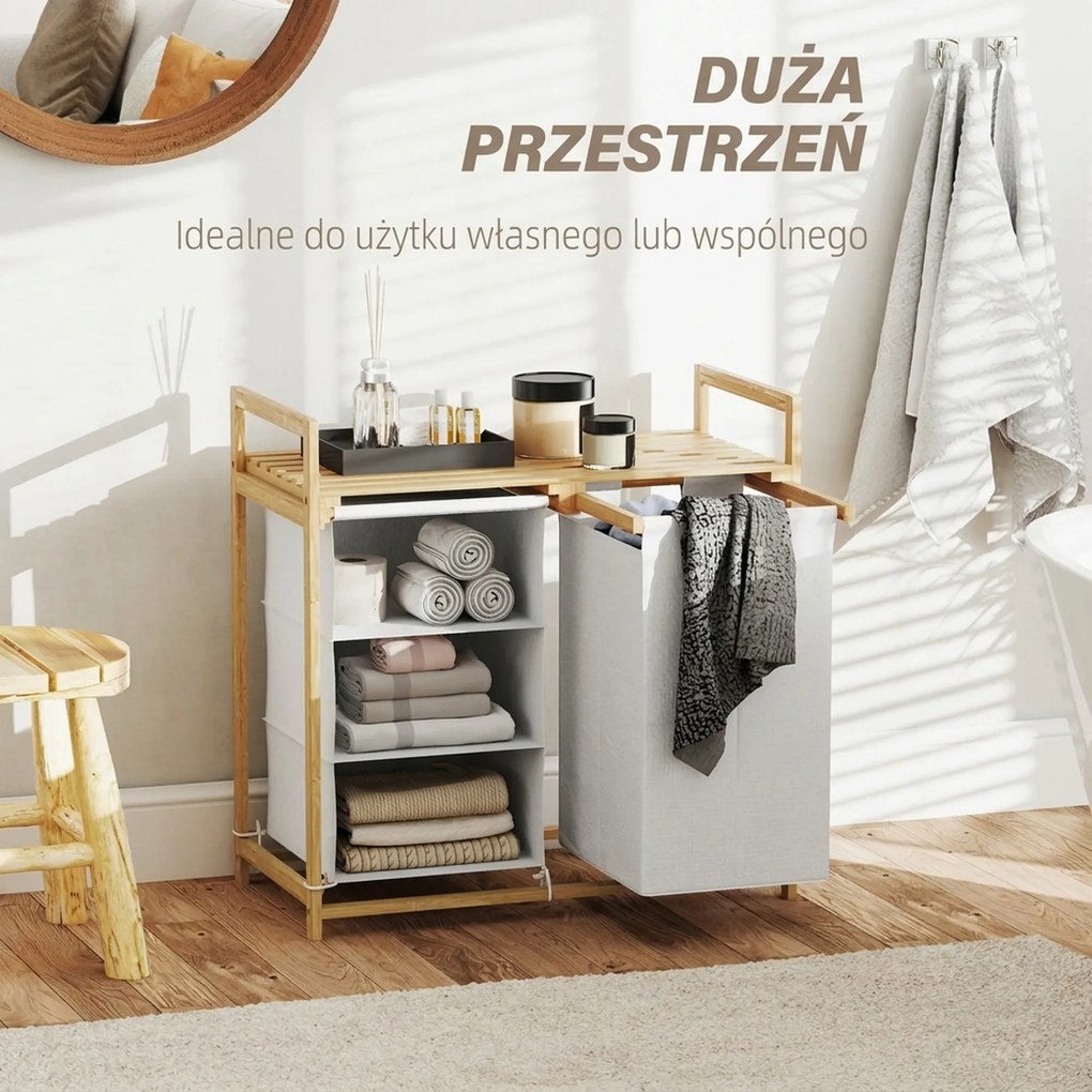 HOMCOM Kosz na pranie bambusowy z pojemnikiem szuflada materiałowy worek 70x36x70 cm do łazienki organizer na bieliznę drewno | Aosom PL