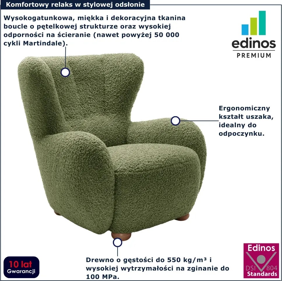 Zielony fotel uszak baranek oliwkowy T7-M08