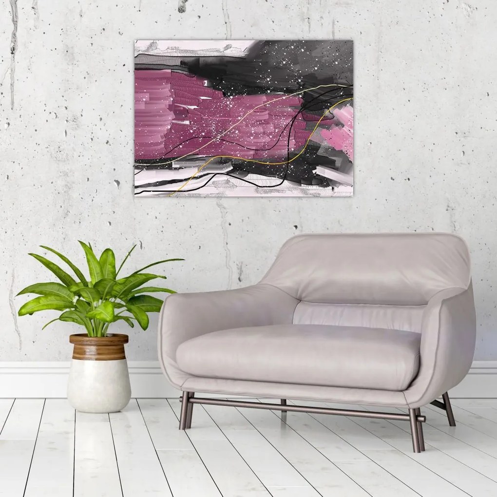 Obraz na szkle - Różowo - czarna abstrakcja (70x50 cm)
