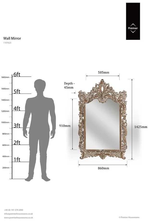 Lustro ścienne 86x144 cm Baroque – Premier Housewares