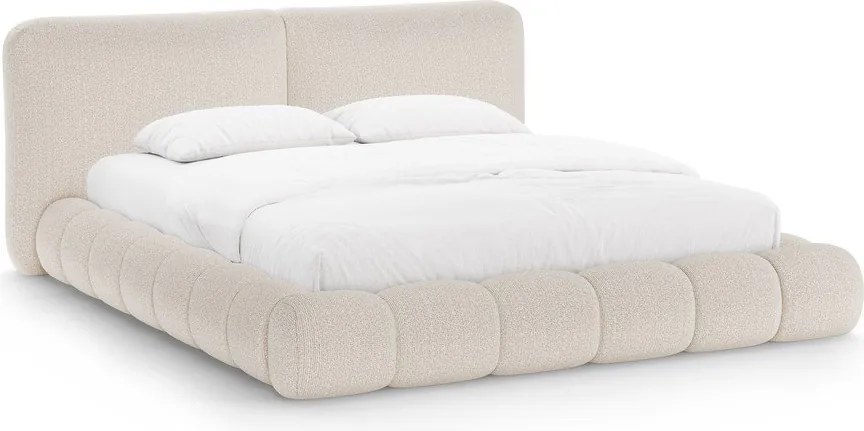 Beżowe tapicerowane łóżko dwuosobowe ze schowkiem ze stelażem 200x200 cm Solange – Micadoni