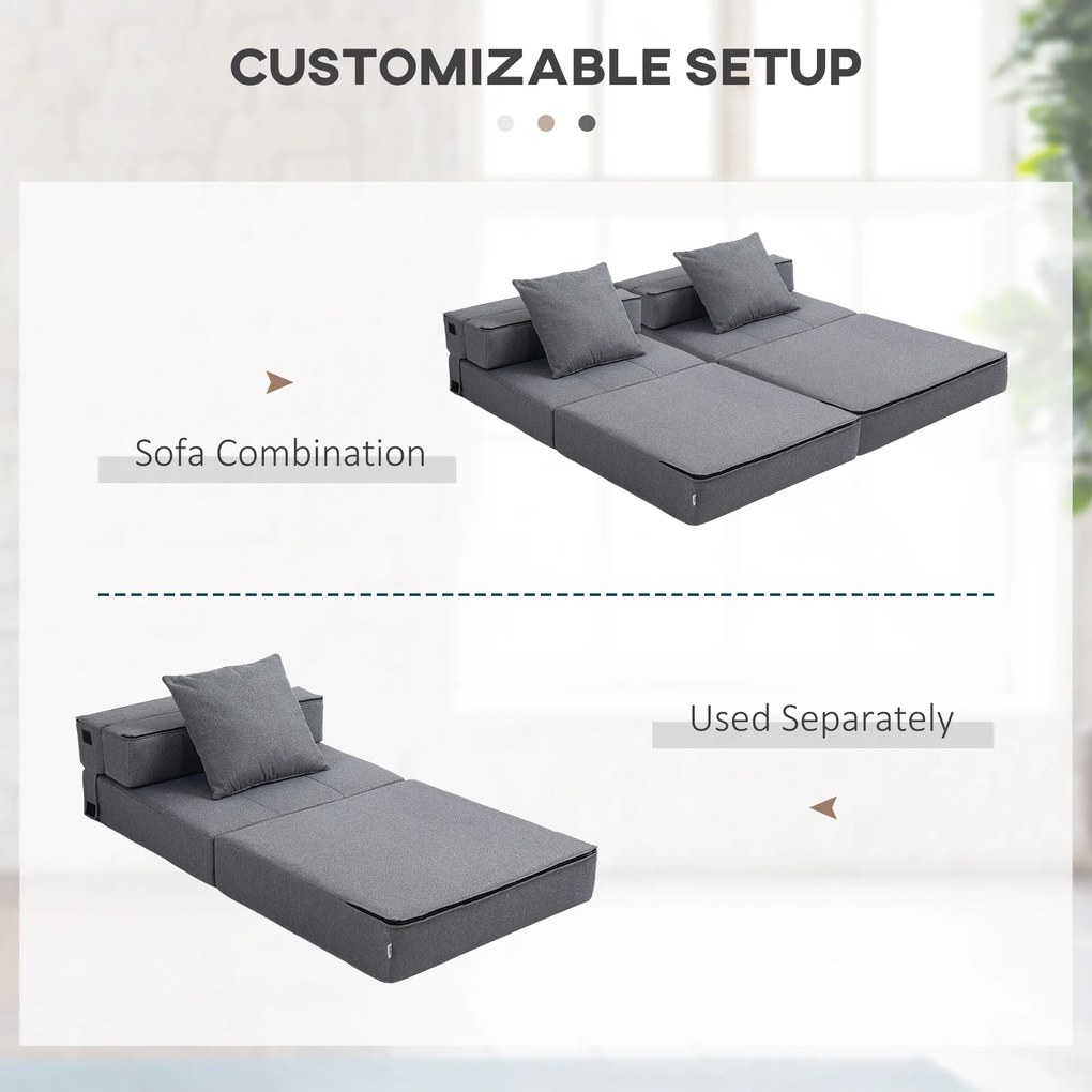 HOMCOM Rozkładana sofa Zdejmowany do czyszczenia Maksymalne obciążenie 100kg 70 cm x 70 cm x 61 cm Ciemnoszary | Aosom PL