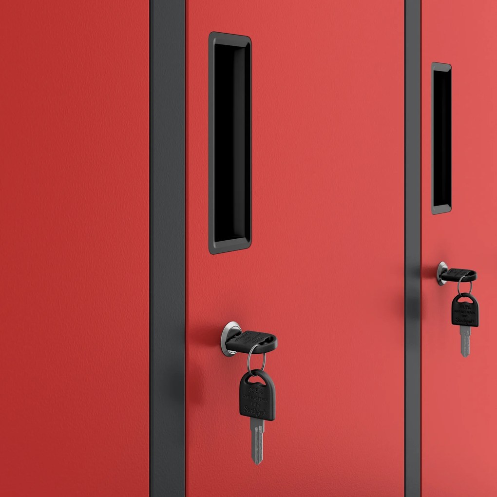 Szafa socjalna ubraniowa BHP 10-drzwiowa antracytowo-czerwona: BARTEK, 1360 x 1720 x 450 mm