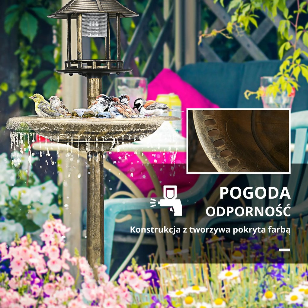 Outsunny Fontanna dla Ptaków z Lampą Solarną Brązowa 110cm | Aosom PL