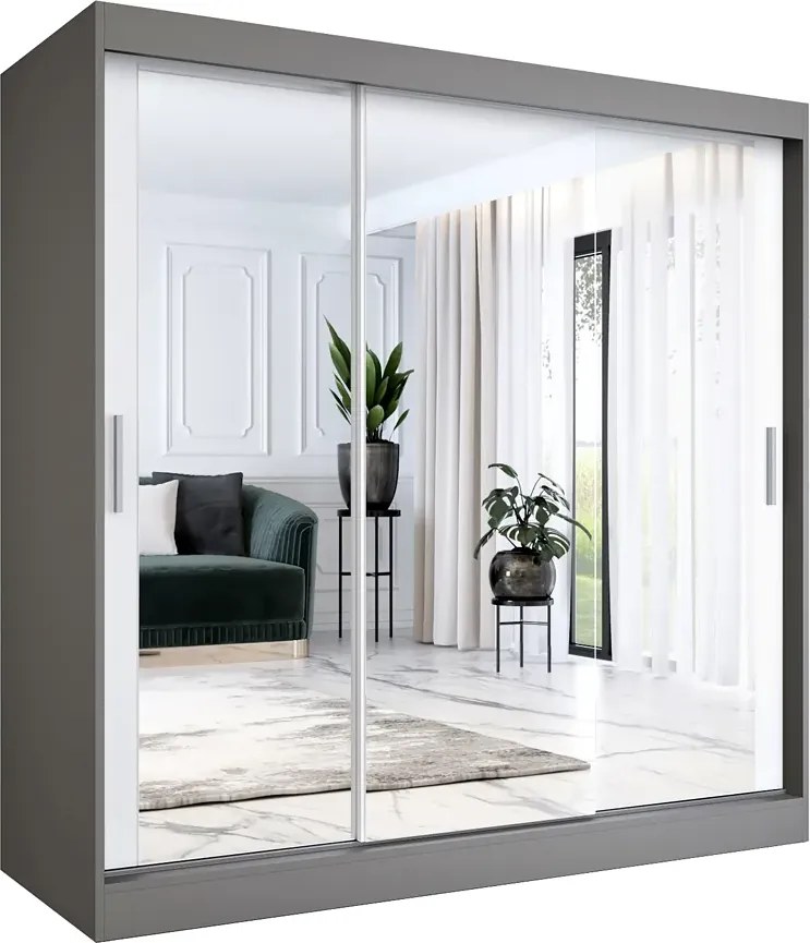 Szafa przesuwna z lustrem antracyt + biały 200 cm K2-R61