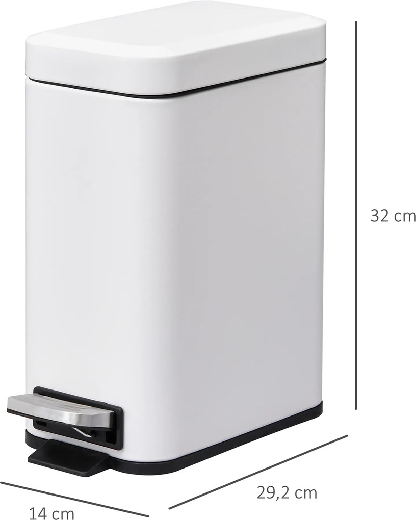HOMCOM Kosz na śmieci 5L z pedałem i pokrywą do salonu Biały elegancki design łatwe czyszczenie | Aosom PL