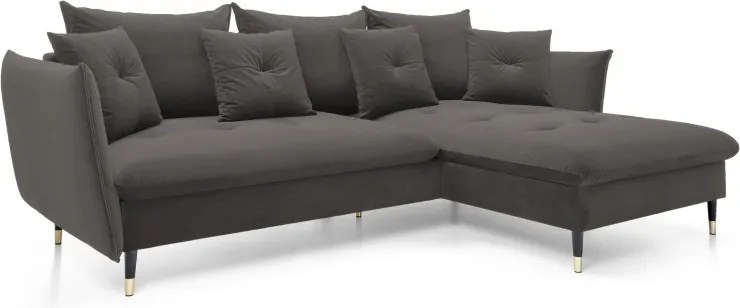 Narożnik GLAM Prawostronny z funkcją spania, zestaw z poduszkami wolnostojący tkanina RIVIERA 95 Ciemny szary DOMO HOME