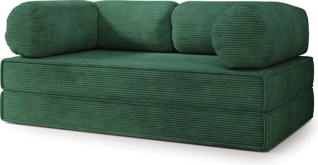 Masseno Sofa piankowa ALVIO z funkcją spania, Kanapa z pianki do salonu, Bezmontażowa, Tkanina sztruksowa – Zielony POSO 14