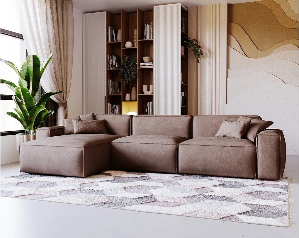 Emporius Figo narożnik w kształcie L - narożnik w nowoczesnym stylu bez pojemnika - prawostronny, tkanina aksamitna, brązowy (Whisper 5)