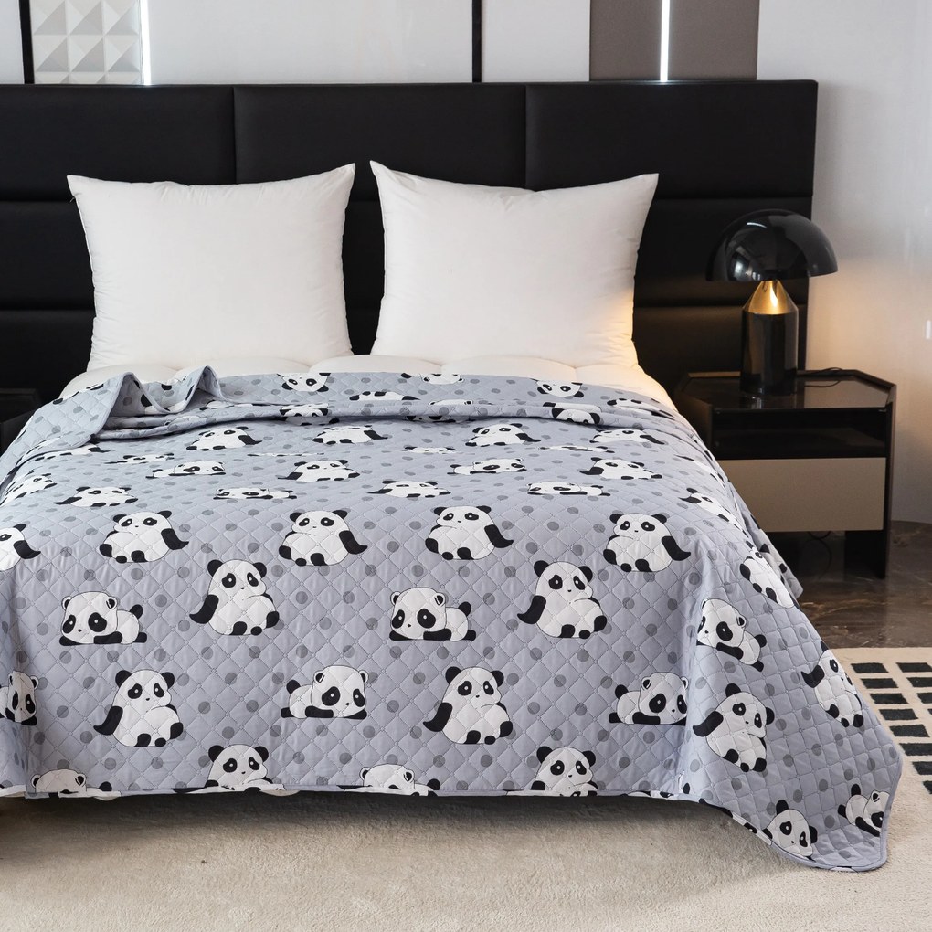 Narzuta na łóżko z wzorem PANDA szary Rozmiar: 170 x 210 cm