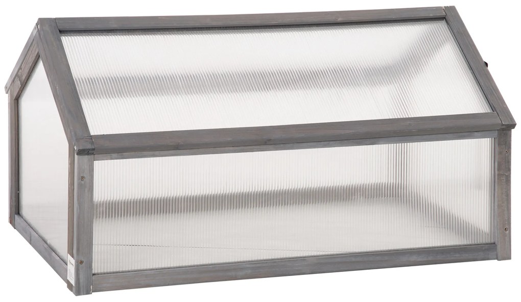 Outsunny Mini Szklarnia, Kompaktowy Domek dla Roślin z Drewna, Płyty Polikarbonatowe, Otwierany Dach, 90Dł x 52Szer x 49,5Wys cm, Szary