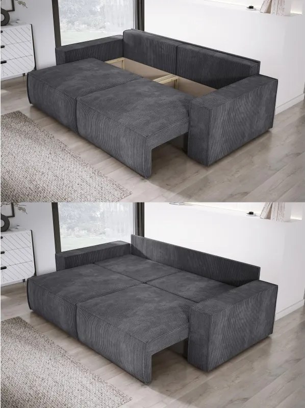 Kanapa KASJO Lewostronny Sofo-Narożnik z funkcją spania i poduszkami, 2x pojemnik POSO 034 Antracytowy DOMOHOME