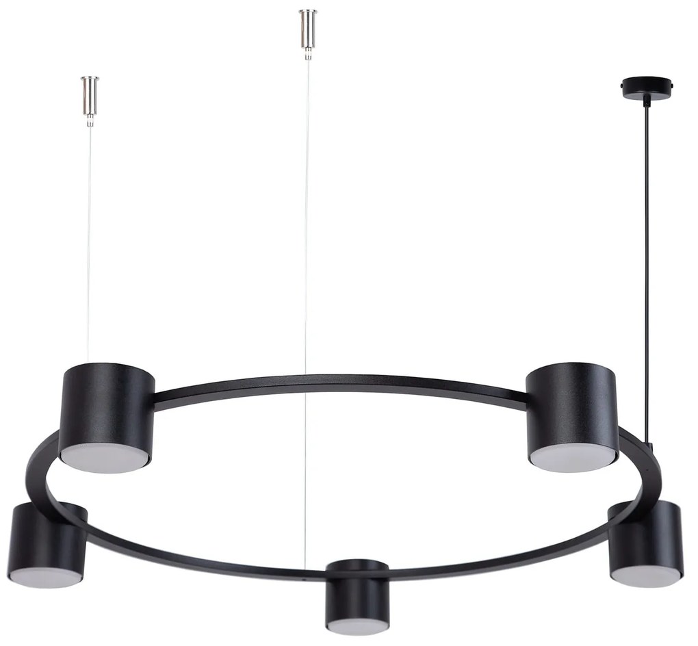 Kodo 5 czarna lampa wisząca pierścień - okrągły żyrandol industrialny z 5 reflektorami, regulowana wysokość