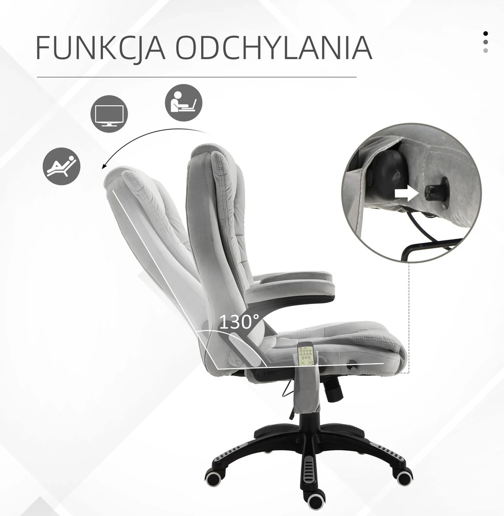 Vinsetto Fotel biurowy ergonomiczny z masażem i ogrzewaniem szary maksymalne obciążenie 120 kg | Aosom PL