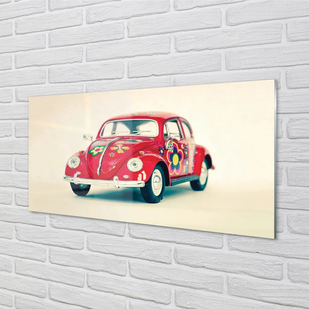 Panel szklany do Kuchni Czerwony Samochód w Kwiaty