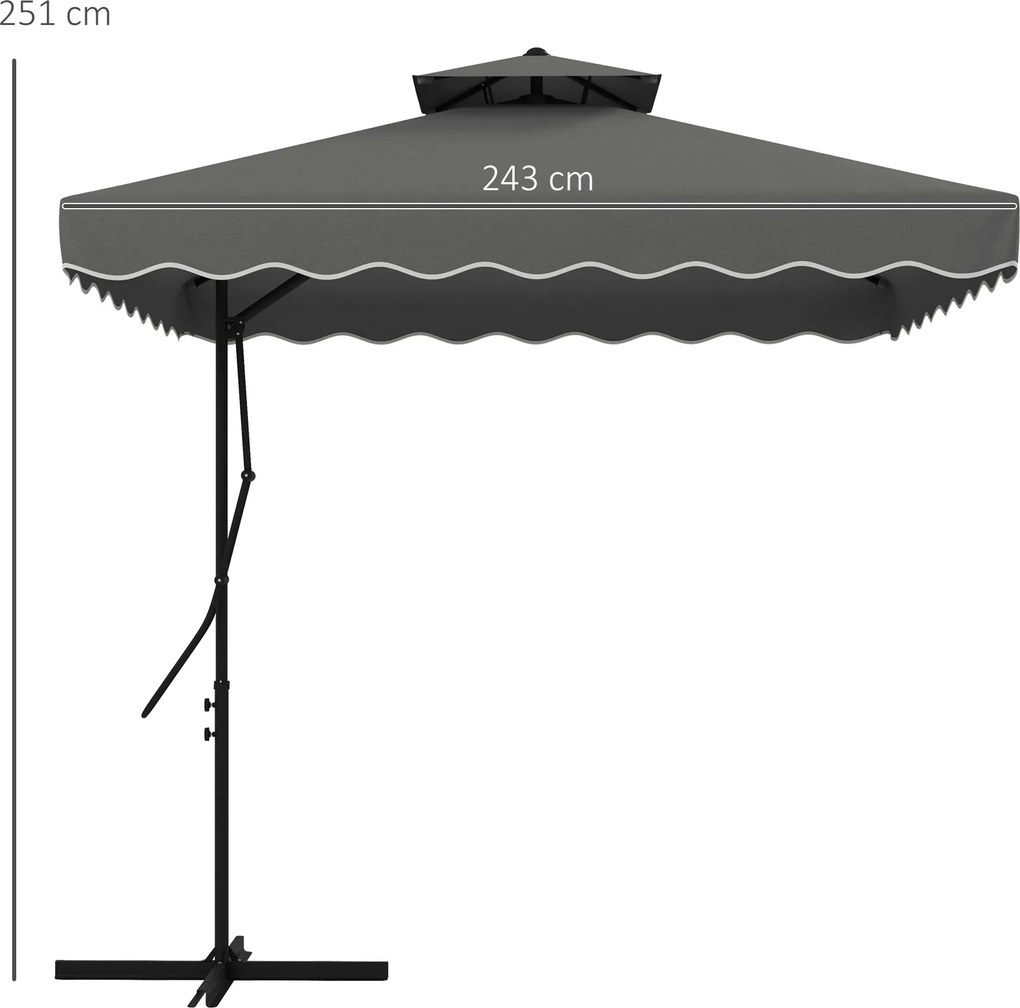 Outsunny Parasol ogrodowy, Parasol boczny, dekoracyjny rant, dach wentylacyjny, rama metalowa, 2,4x2,4x2,6m, Ciemnoszary