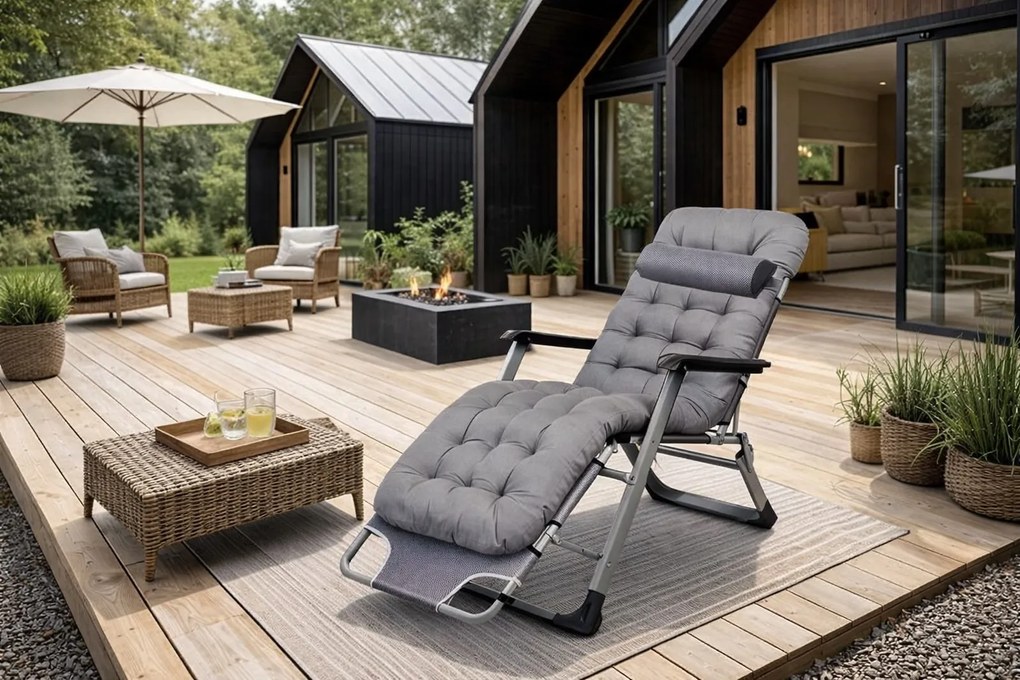 Leżak ogrodowy rozkładany Tossa DC01-GR-GR, poduszka szara, stelaż szary