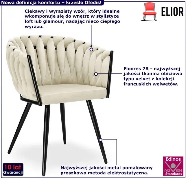 Welurowe plecione krzesło w stylu glamour - Nerio