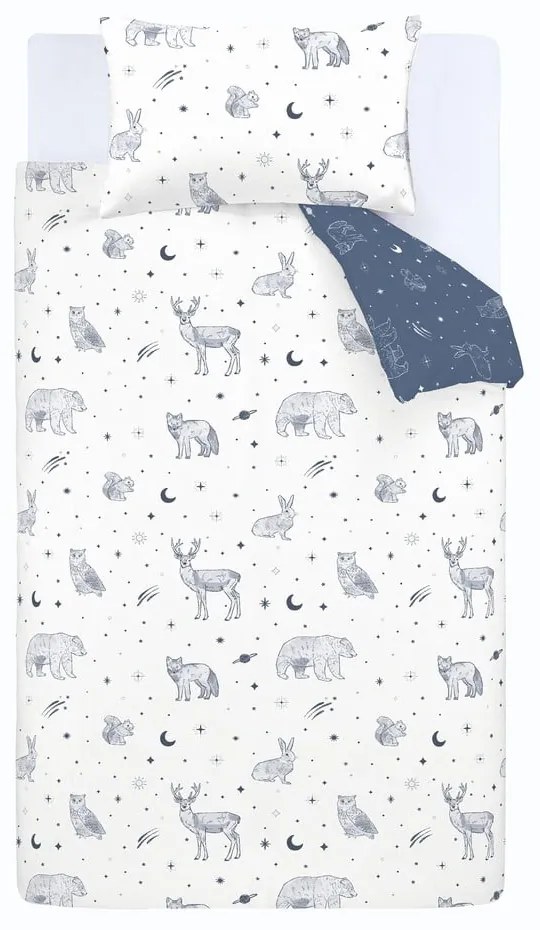 Biała/niebieska flanelowa pościel dziecięca dwuosobowa 200x200 cm Starlight Animals – Bianca