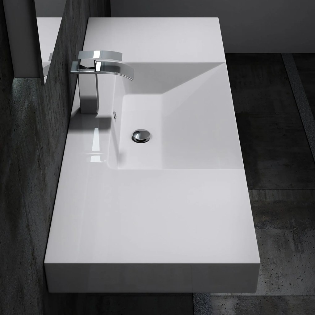 Umywalka ścienna z odlewanego marmuru BS6036Biały - 122 x 48 x 13,5 cm