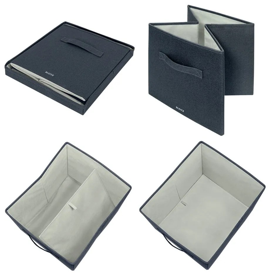 Ciemnoszare tekstylne pojemniki zestaw 2 szt. z pokrywką 33x38x32.5 cm – Leitz